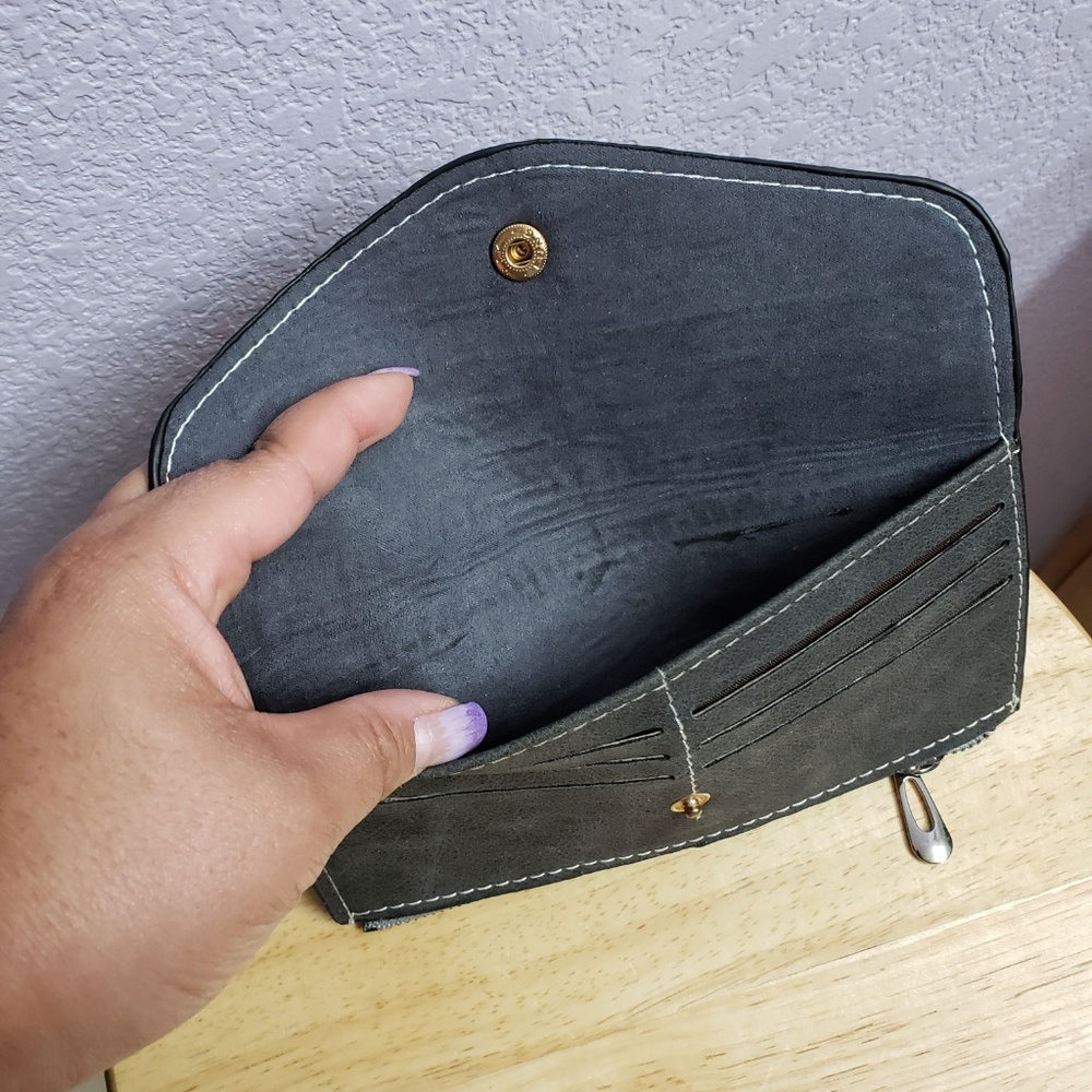 Slim faux suede wallet - dark grey - Picture 3 of 6